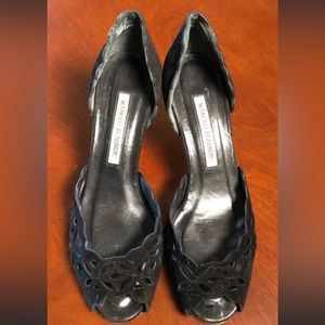 Manolo Blahnik Black Suede Laser-cut D’orsay